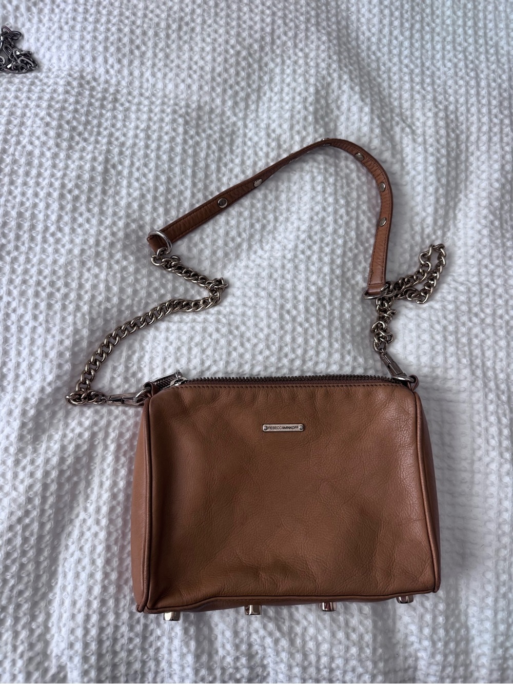 Rebecca Minkoff Cognac Brown Leather Crossbody with Chain Strap